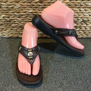 Minnetonka Brown Suede Thong Sandals with Braided Strap